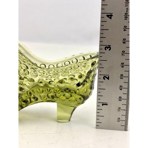 VTG Fenton Hobnail Cat Head Colonial Olive Green Glass Slipper Shoe - Picture 6 of 16